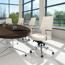 Load image into Gallery viewer, Global office furniture - Accord conference chair - white leather with polished aluminum arms and base - modern conference table - windows - designer office space - chicagoofficechair.com