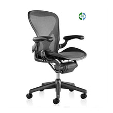 Load image into Gallery viewer, Herman Miller - Aeron office chair - mesh task seating - frt 45 view - ecosmart logo - used office furniture - used aeron chair - home office chicago - naperville - aurora - elgin - st charles - schaumburg - home office furniture