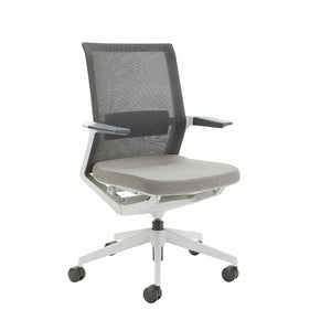 Beniia office furniture - vello conference chair - collaborative seating - gray mesh gray fabric gray frame computer chair on wheels - front 45 view - beniia.com - chicago office chairs 