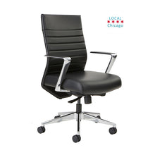 Load image into Gallery viewer, Beniia.com/etano-cl - Etano conference chair - beniia office furniture - collaborative seting - black leather - polished aluminum arms and base - modern design - mid century look - executive management office chair - chicagoofficechair.com - Chicago local