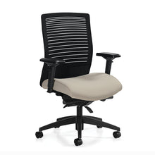 Load image into Gallery viewer, Global Total Office - Loover task chair - black mesh - adjustable office chair - beige fabric seat - frt 45 view - chicagoofficechair.com - home office naperville- oakbrook - elmhurst - niles - northbrook - aurora