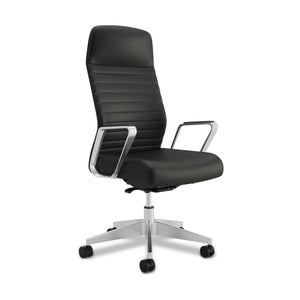 HON office furniture - Merit executive chair - black leather - polished aluminum armrests - modern design - chicagoofficechair.com - chicago office chairs - naperville home office - schaumburg work from home - collaborative offices- 