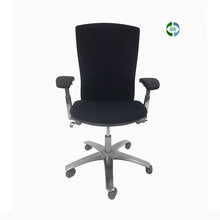 Load image into Gallery viewer, Knoll Designer Office Furniture, Life chair, executive management task seating, black mesh, black fabric, polished aluminum details. polished aluminum base, adjustable arms, chrome cylinder, chicagoofficechair.com